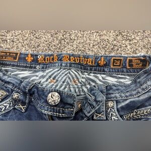Rock Revival Blue Jeans with Orange Embroidery